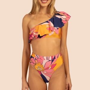 Trina Turk "Breeze" one shoulder ruffle bikini top